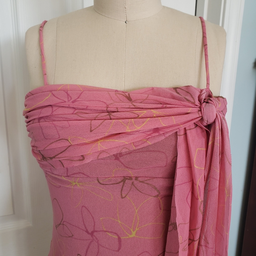 Pink Tie Mesh Tank Top, S - Picture 2 of 13